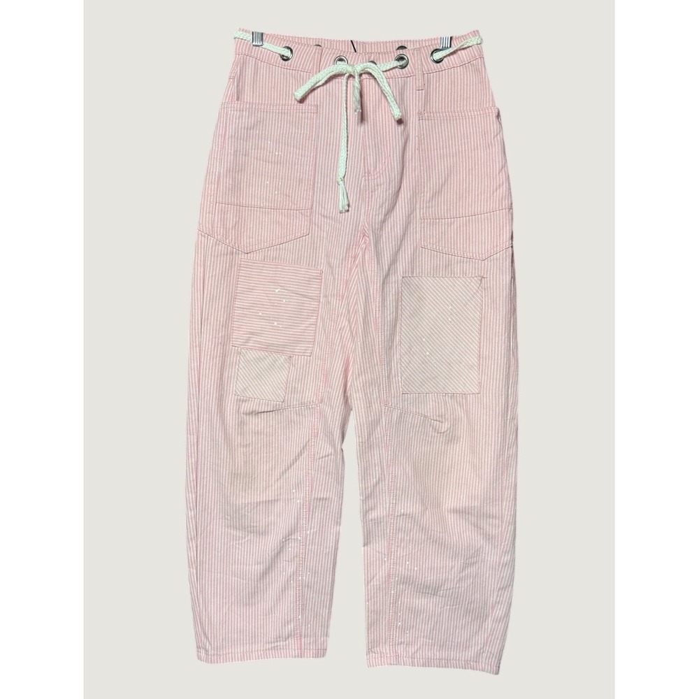 Unbranded Hickory Stripe Pants Women 31 Pink Good Patchwork Utility Splatter